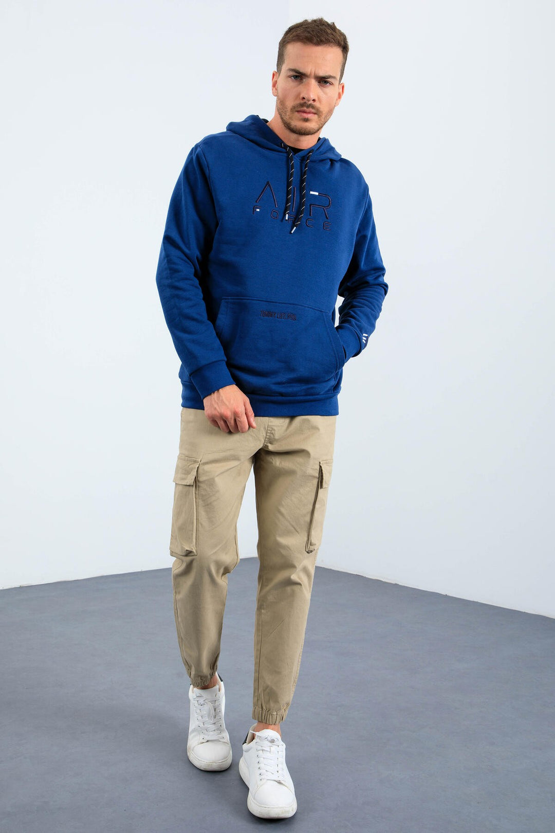 TMY Indigo Text Embroidered Standard Fit Hooded Men's Sweatshirt - 87838 - Esposende