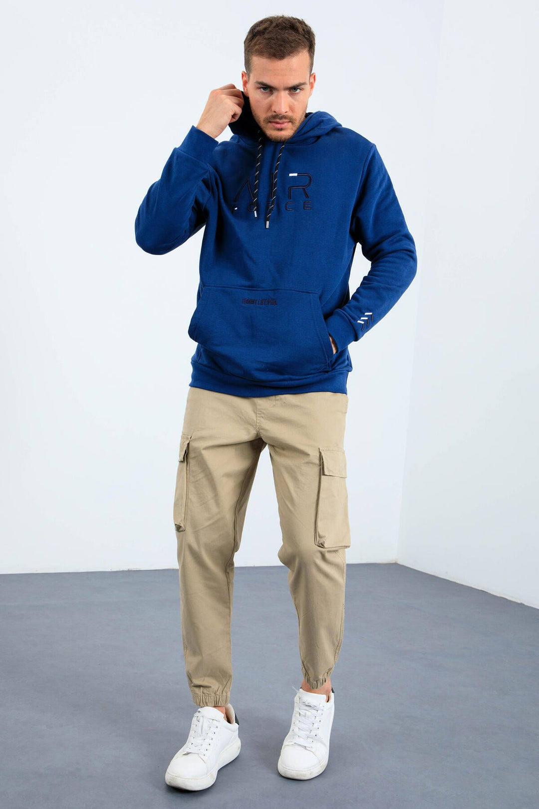TMY Indigo Text Embroidered Standard Fit Hooded Men's Sweatshirt - 87838 - Esposende