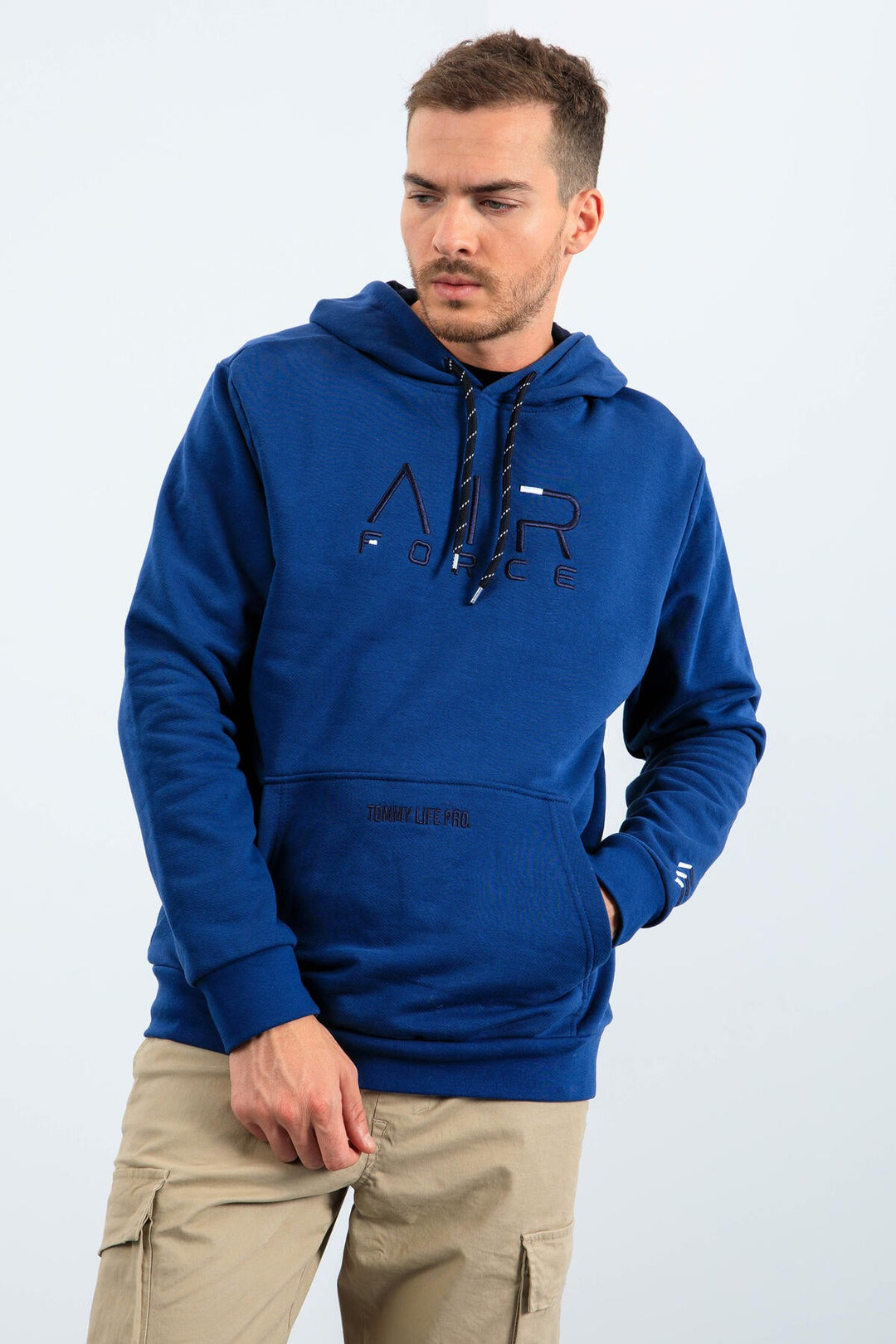 TMY Indigo Text Embroidered Standard Fit Hooded Men's Sweatshirt - 87838 - Esposende