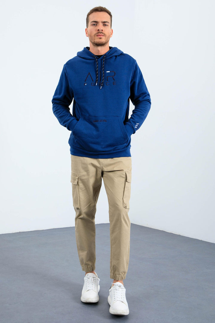 TMY Indigo Text Embroidered Standard Fit Hooded Men's Sweatshirt - 87838 - Esposende