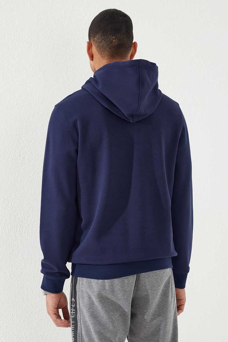TMY Indigo Embroidered Text Hooded Men's Sweatshirt - 87887 - Wayne