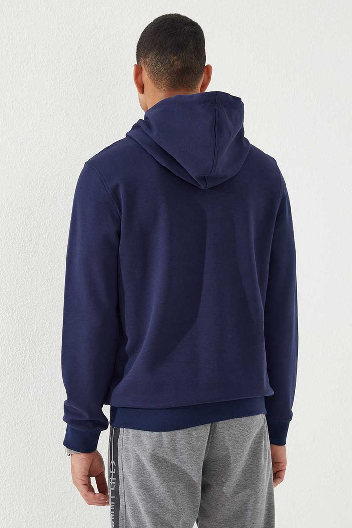 TMY Indigo Embroidered Text Hooded Men's Sweatshirt - 87887 - Wayne