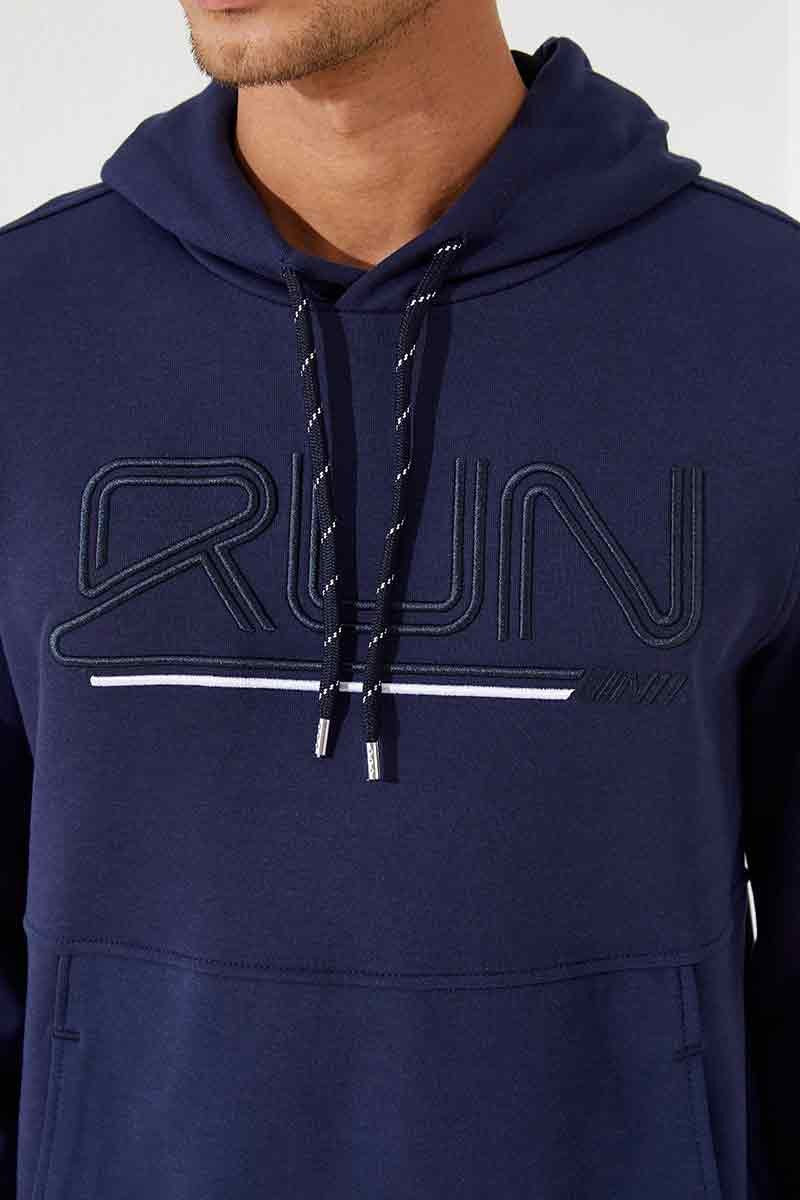 TMY Indigo Embroidered Text Hooded Men's Sweatshirt - 87887 - Wayne
