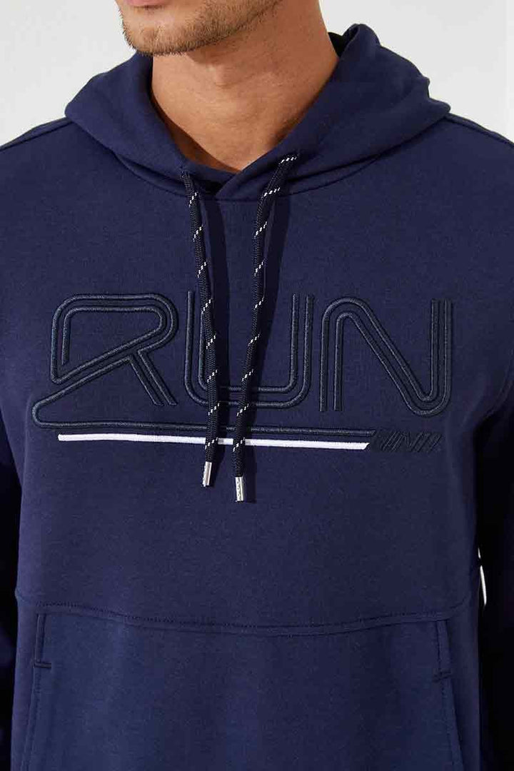 TMY Indigo Embroidered Text Hooded Men's Sweatshirt - 87887 - Wayne
