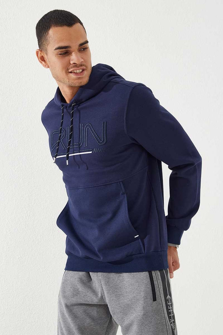 TMY Indigo Embroidered Text Hooded Men's Sweatshirt - 87887 - Wayne
