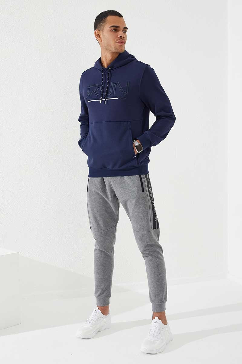 TMY Indigo Embroidered Text Hooded Men's Sweatshirt - 87887 - Wayne