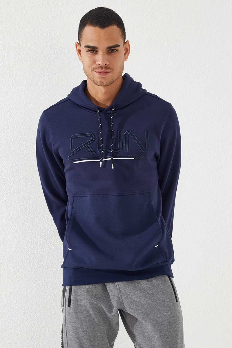 TMY Indigo Embroidered Text Hooded Men's Sweatshirt - 87887 - Wayne