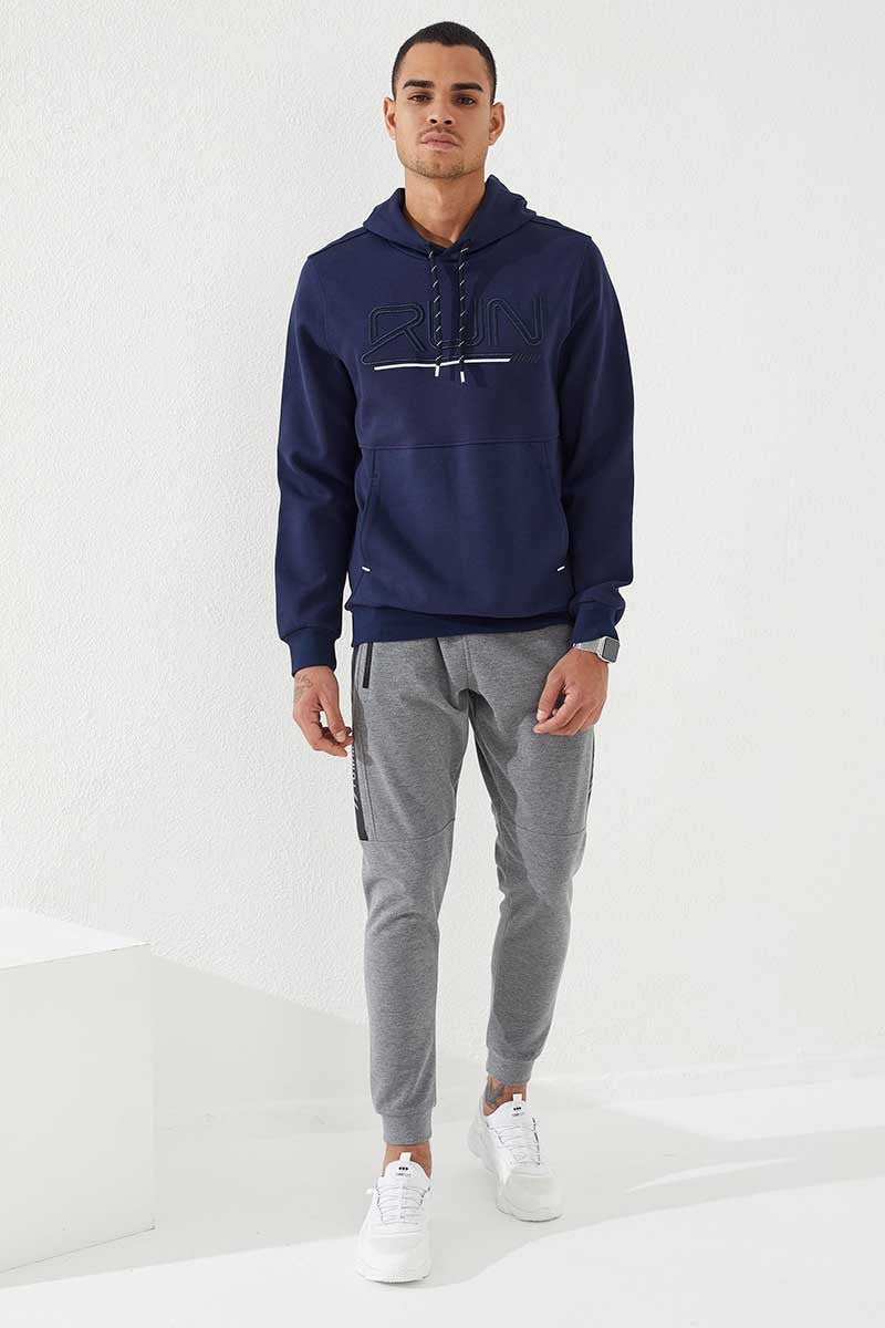 TMY Indigo Embroidered Text Hooded Men's Sweatshirt - 87887 - Wayne