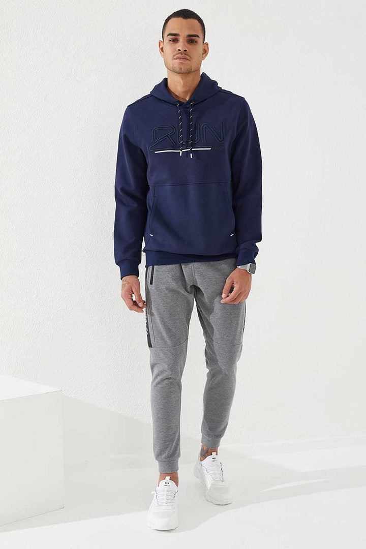 TMY Indigo Embroidered Text Hooded Men's Sweatshirt - 87887 - Wayne