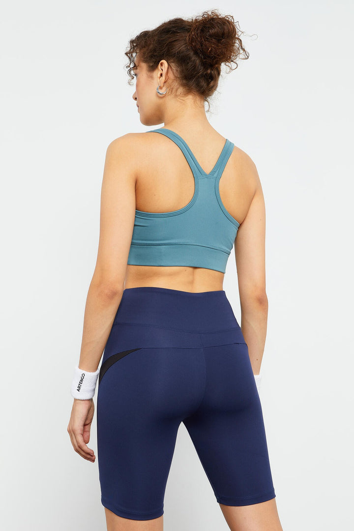 TMY Indigo High Waisted Stripe Detailed Stretch Women's Biker Leggings - 91009 - Lancaster