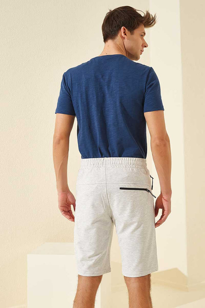 TMY Snow Melange Hidden Zipper Back Pocket Drawstring Regular Fit Men's Shorts - 81136 - Fairbanks