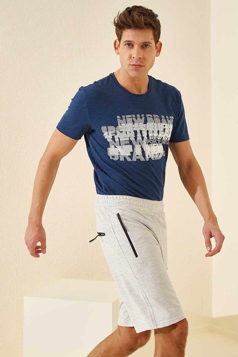 TMY Snow Melange Hidden Zipper Back Pocket Drawstring Regular Fit Men's Shorts - 81136 - Fairbanks