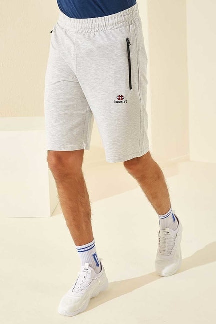 TMY Snow Melange Hidden Zipper Back Pocket Drawstring Regular Fit Men's Shorts - 81136 - Fairbanks
