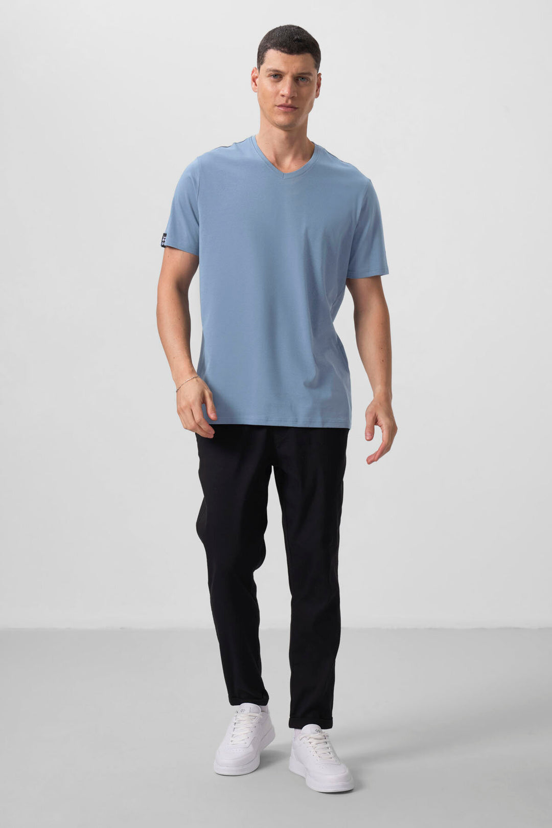 TMY Kirli Mavi Basic Kısa Kol Standart Kalıp V Yaka Erkek T-Shirt - 87912 - Worcester