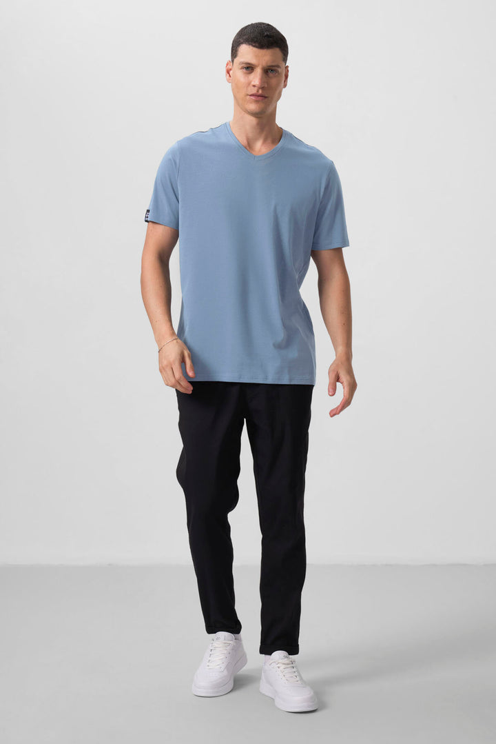TMY Kirli Mavi Basic Kısa Kol Standart Kalıp V Yaka Erkek T-Shirt - 87912 - Worcester