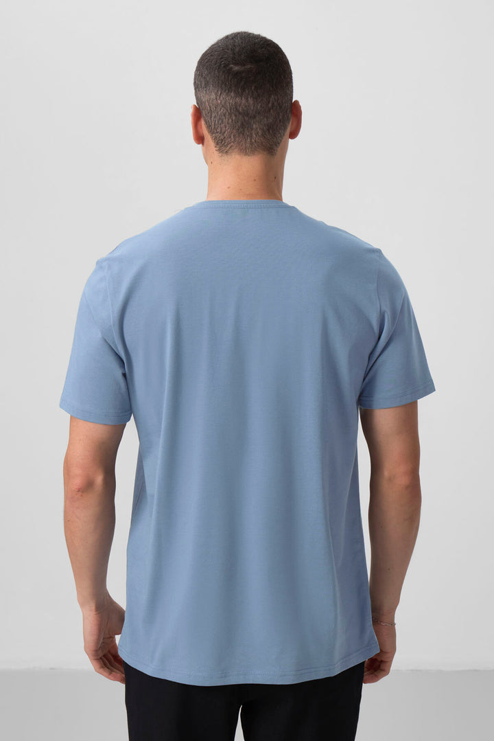 TMY Kirli Mavi Basic Kısa Kol Standart Kalıp V Yaka Erkek T-Shirt - 87912 - Worcester