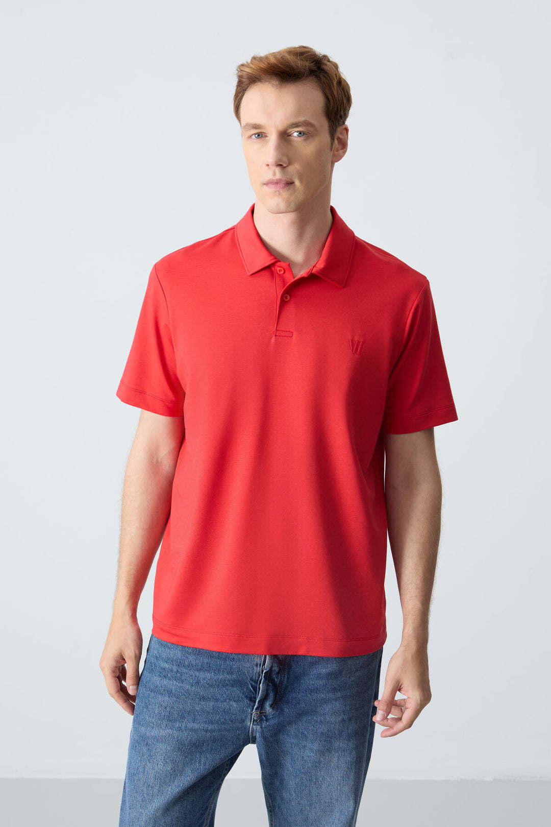 TMY Red Basic Chest Logo Standard Fit Jersey Polo Neck Men's T-Shirt - 87768 - Edinburg