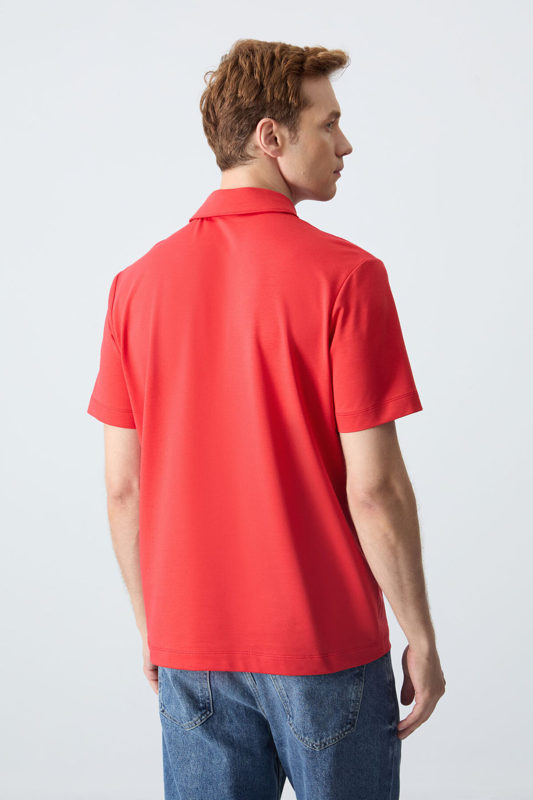 TMY Red Basic Chest Logo Standard Fit Jersey Polo Neck Men's T-Shirt - 87768 - Edinburg