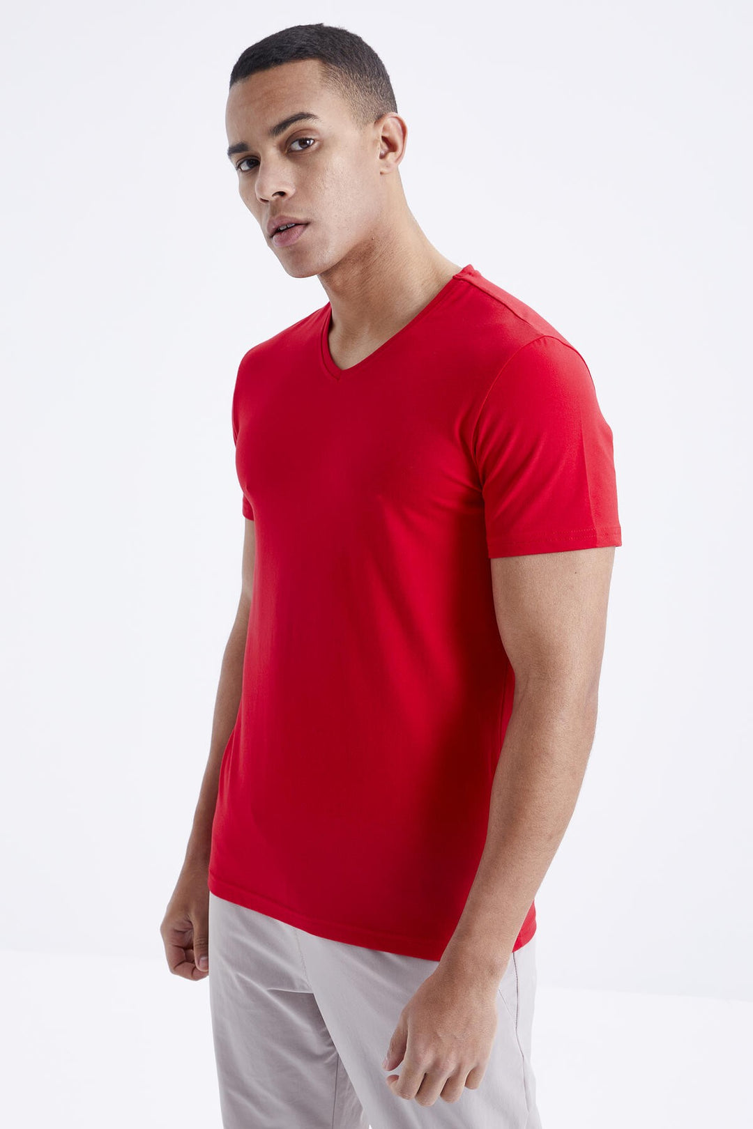 TMY Red Basic Short Sleeve Standard Fit V-Neck Men's T-Shirt - 87912 - Neustadt