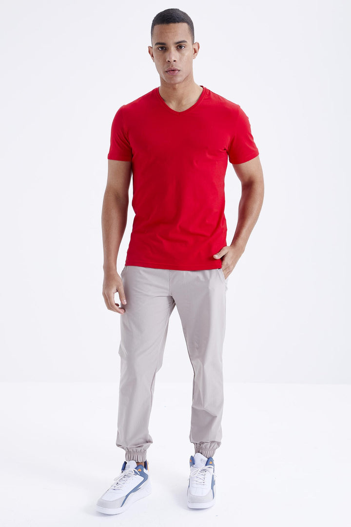 TMY Red Basic Short Sleeve Standard Fit V-Neck Men's T-Shirt - 87912 - Neustadt
