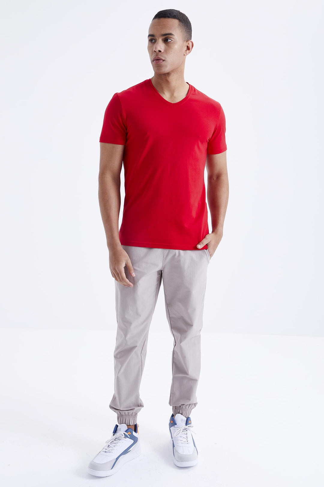 TMY Red Basic Short Sleeve Standard Fit V-Neck Men's T-Shirt - 87912 - Neustadt