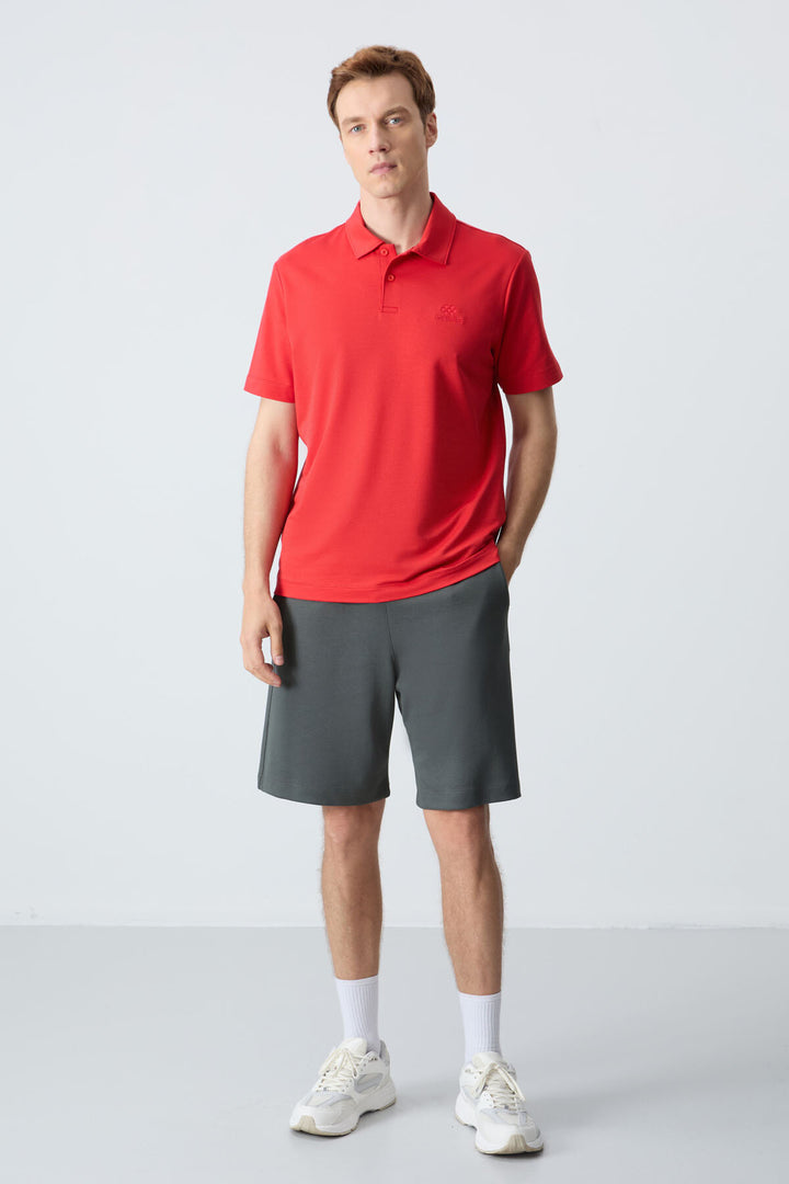 TMY Red Basic Logo Standard Mold Knit Polo Neck Men's T-Shirt - 87748 - Rocky Mount