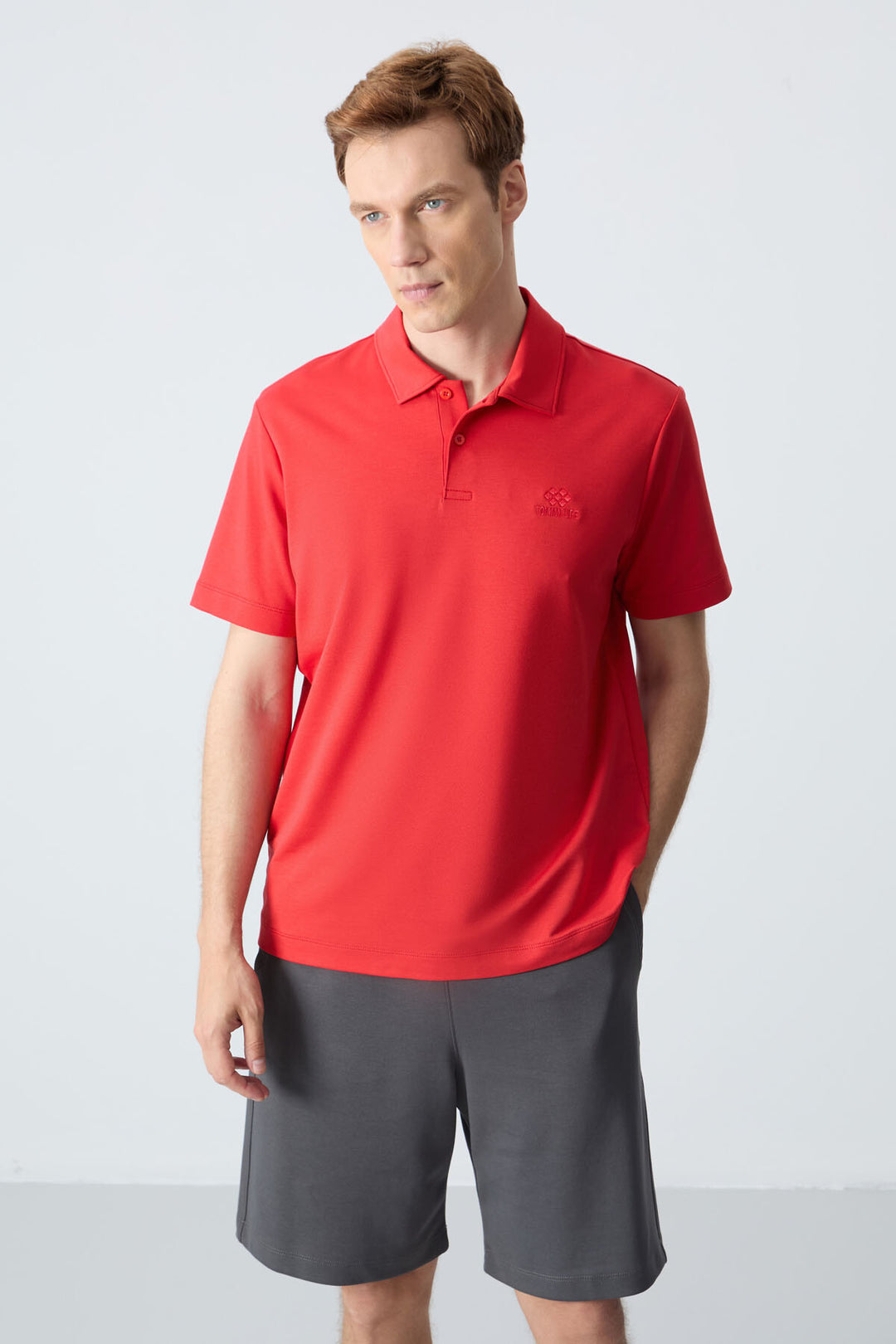 TMY Red Basic Logo Standard Mold Knit Polo Neck Men's T-Shirt - 87748 - Rocky Mount