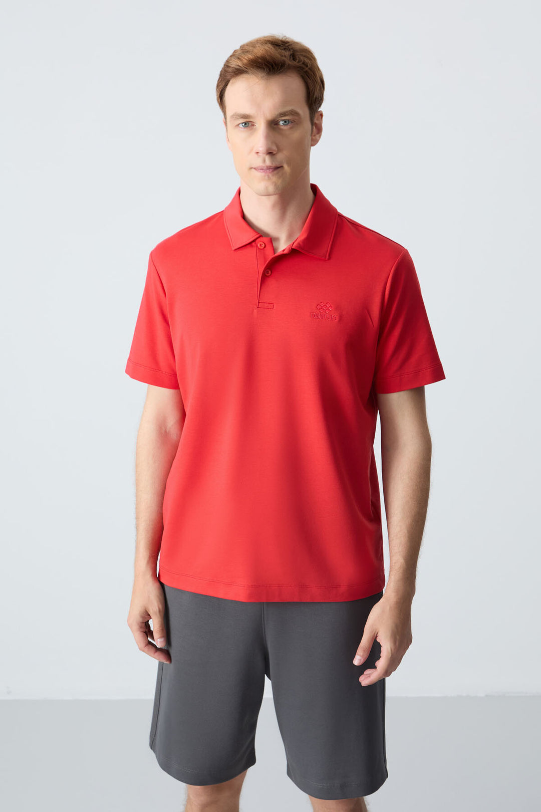TMY Red Basic Logo Standard Mold Knit Polo Neck Men's T-Shirt - 87748 - Rocky Mount