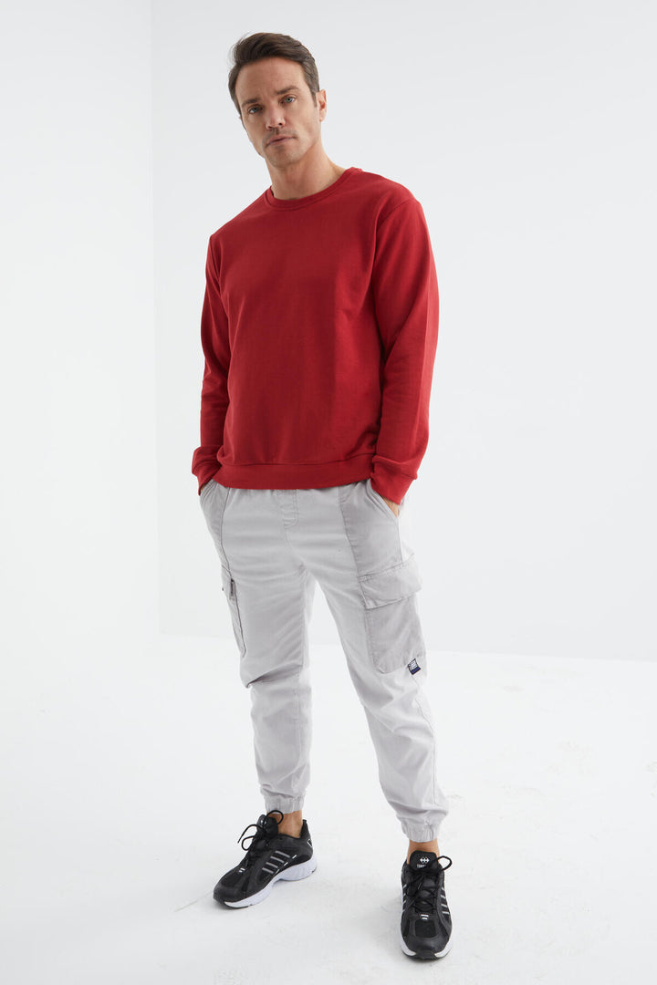 TMY Red Basic Round Neck Comfort Fit Men's Sweatshirt - 88053 - San Marcos