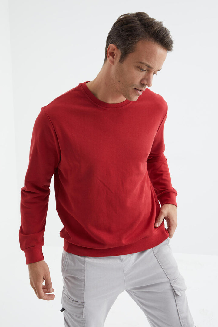 TMY Red Basic Round Neck Comfort Fit Men's Sweatshirt - 88053 - San Marcos