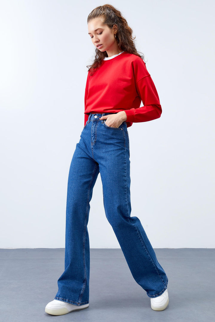 TMY Red Basic Comfort Fit O Neck Women's Sweatshirt - 97114 - San Juan