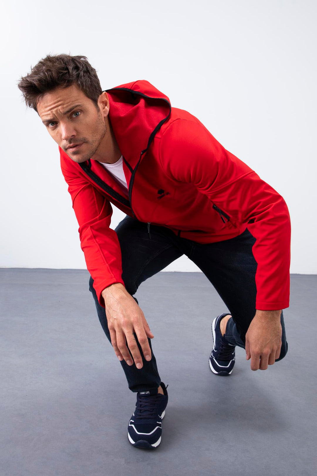 TMY Red Zippered Hooded Water and Wind Resistant Softshell Men's Jacket - 88051 - Plant City