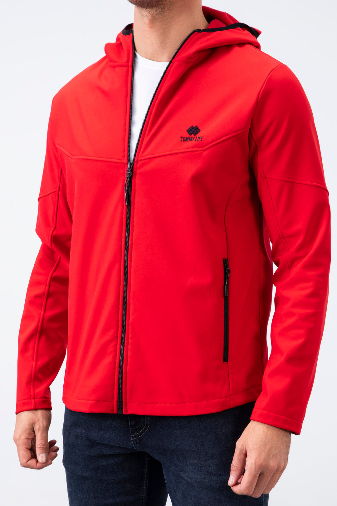 TMY Red Zippered Hooded Water and Wind Resistant Softshell Men's Jacket - 88051 - Plant City