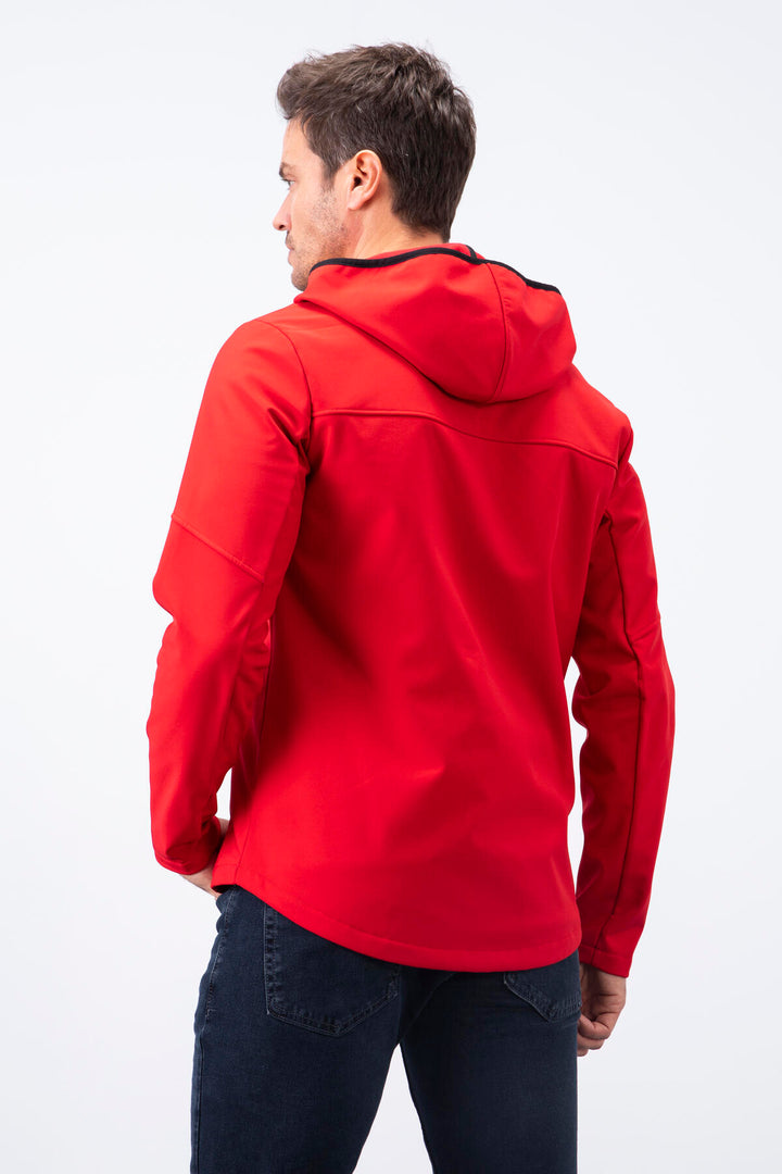 TMY Red Zippered Hooded Water and Wind Resistant Softshell Men's Jacket - 88051 - Plant City