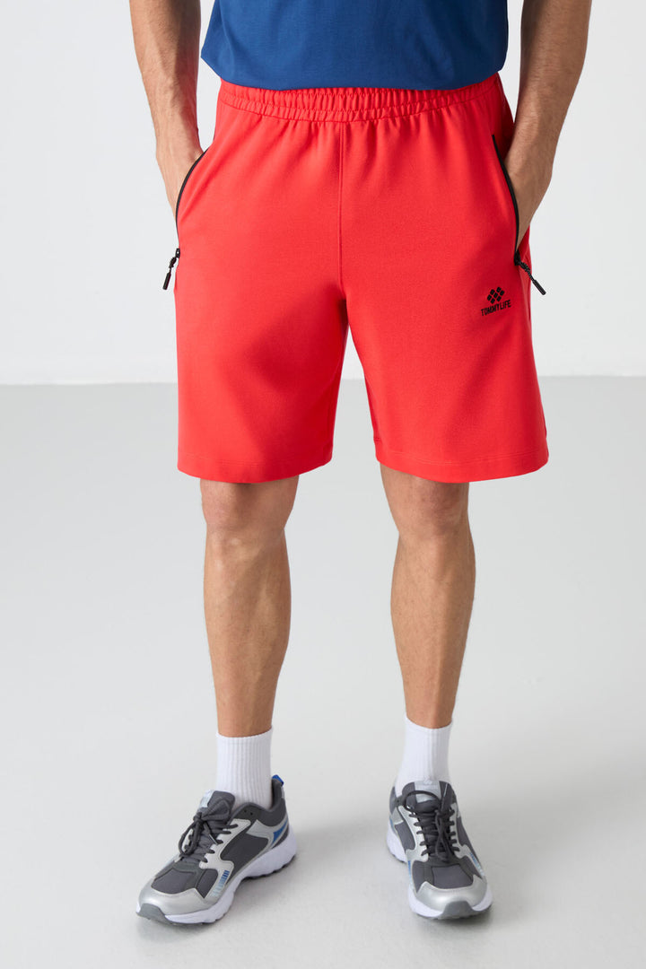 TMY Red Hidden Zipper Back Pocket Drawstring Regular Fit Men's Shorts - 81136 - La Barca