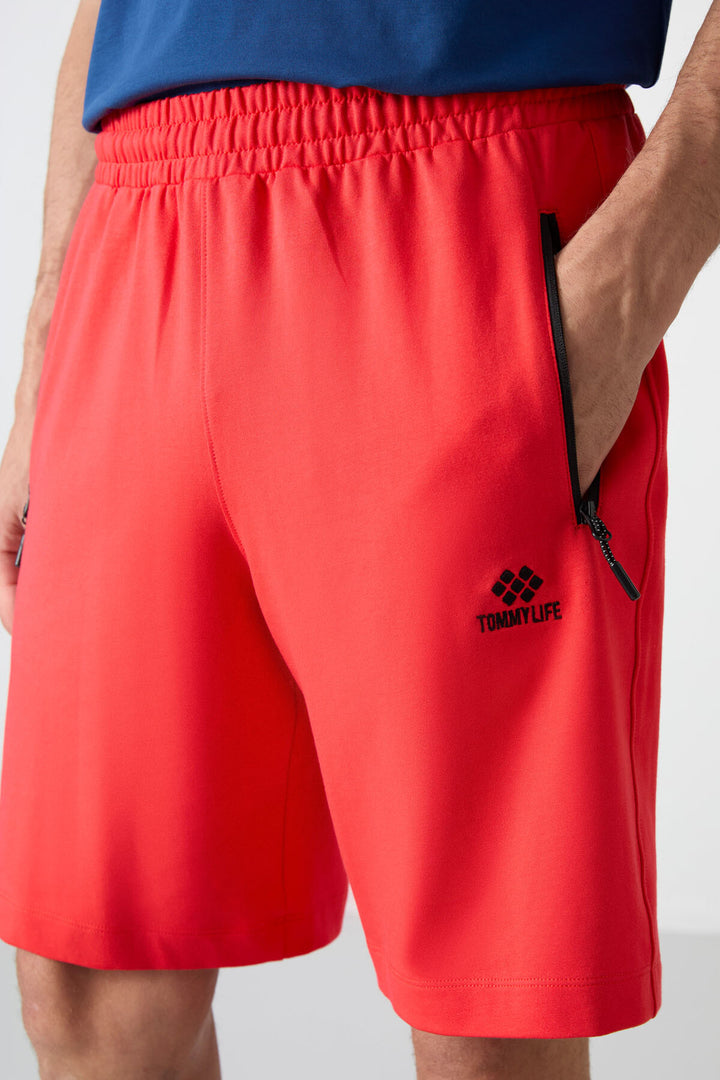 TMY Red Hidden Zipper Back Pocket Drawstring Regular Fit Men's Shorts - 81136 - La Barca