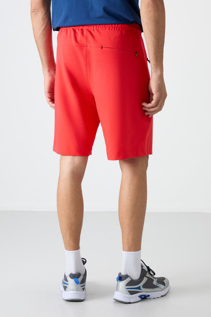 TMY Red Hidden Zipper Back Pocket Drawstring Regular Fit Men's Shorts - 81136 - La Barca