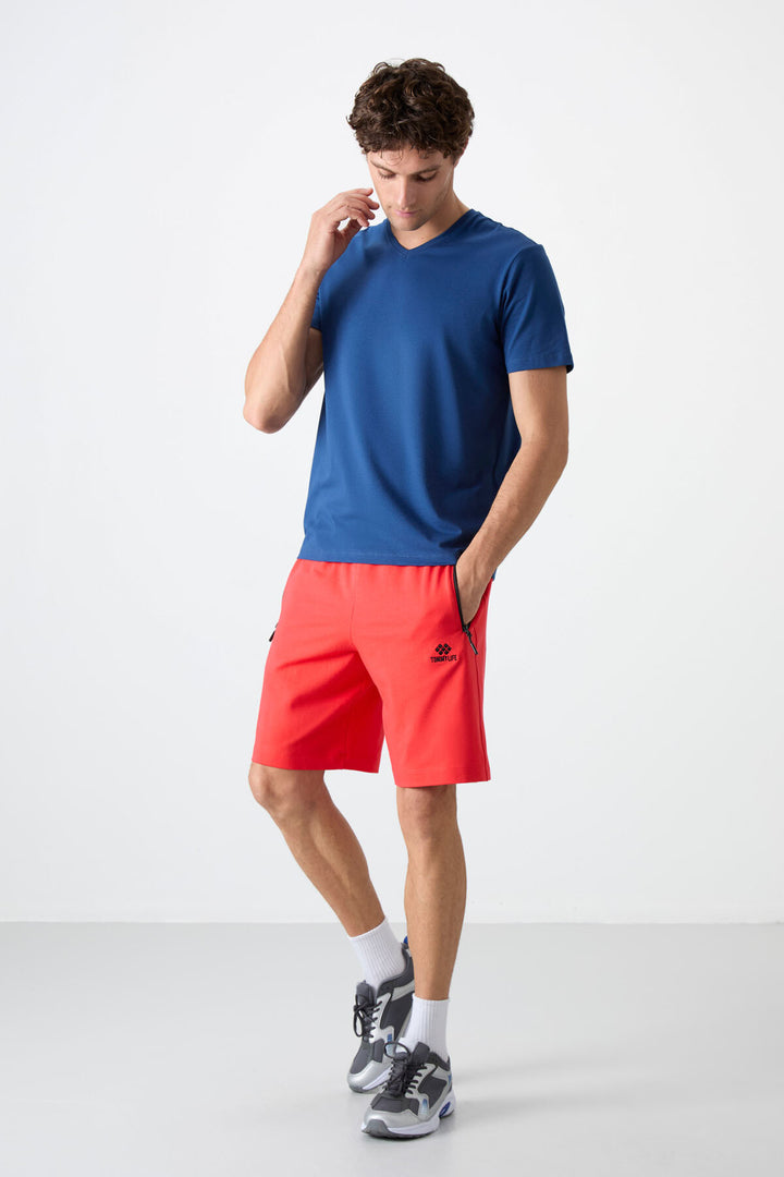TMY Red Hidden Zipper Back Pocket Drawstring Regular Fit Men's Shorts - 81136 - La Barca