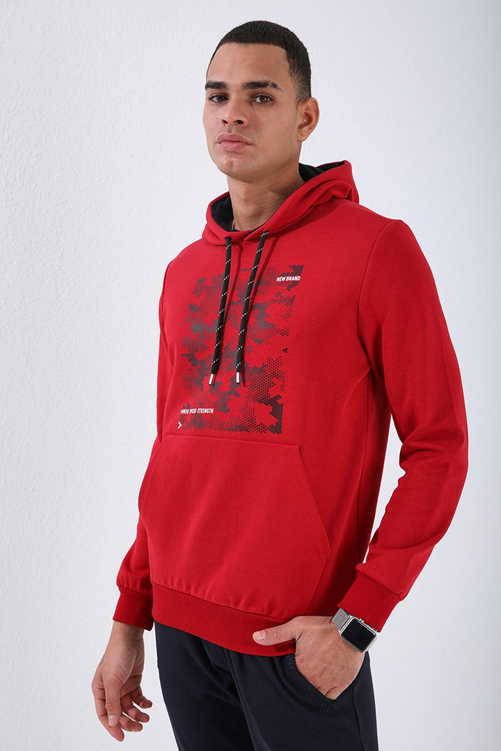 TMY Red Camouflage Pattern Printed Standard Mold Hooded Men's Sweatshirt - 87884 - Midland