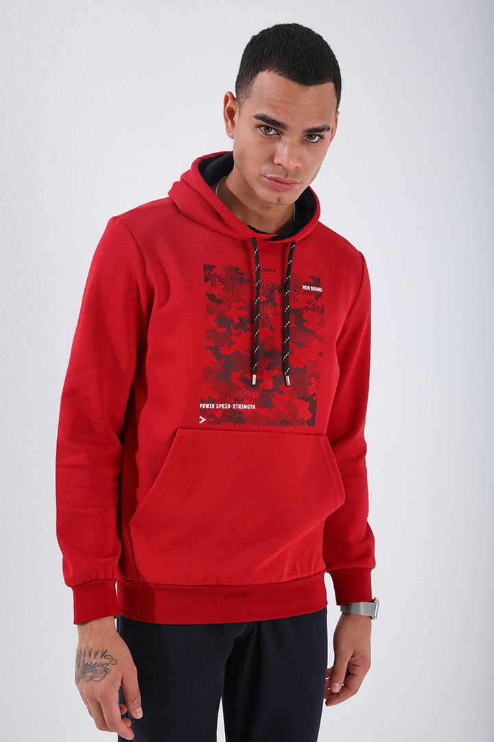 TMY Red Camouflage Pattern Printed Standard Mold Hooded Men's Sweatshirt - 87884 - Midland