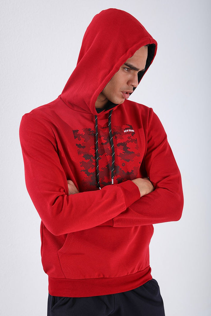 TMY Red Camouflage Pattern Printed Standard Mold Hooded Men's Sweatshirt - 87884 - Midland