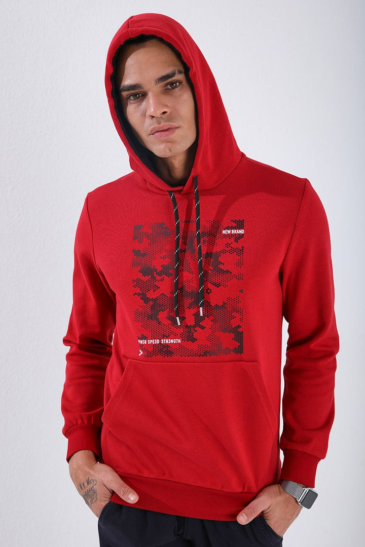 TMY Red Camouflage Pattern Printed Standard Mold Hooded Men's Sweatshirt - 87884 - Midland