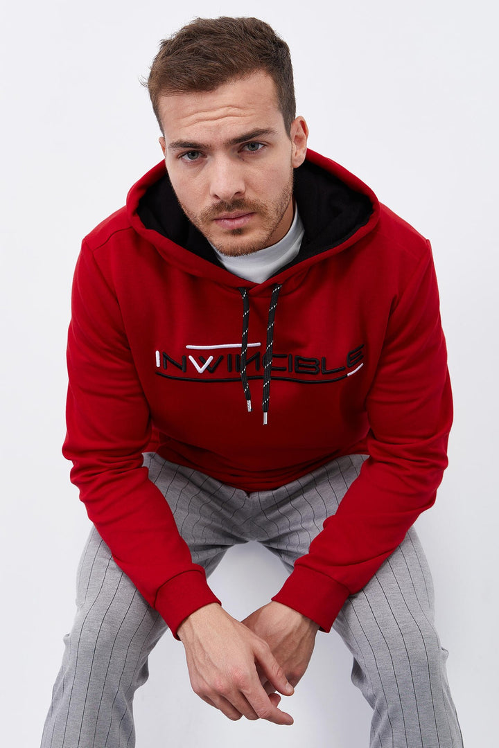 TMY Red Kangaroo Pocket Standard Fit Hooded Men's Sweatshirt - 87883 - Butte