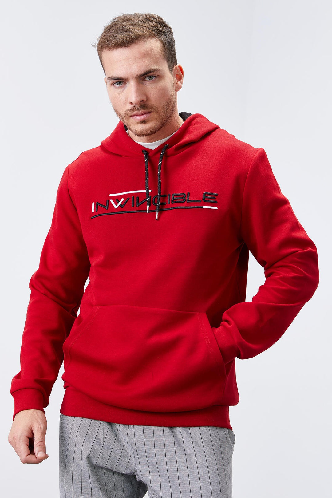 TMY Red Kangaroo Pocket Standard Fit Hooded Men's Sweatshirt - 87883 - Butte
