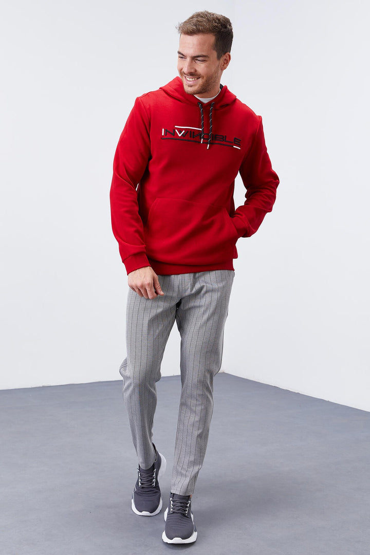 TMY Red Kangaroo Pocket Standard Fit Hooded Men's Sweatshirt - 87883 - Butte