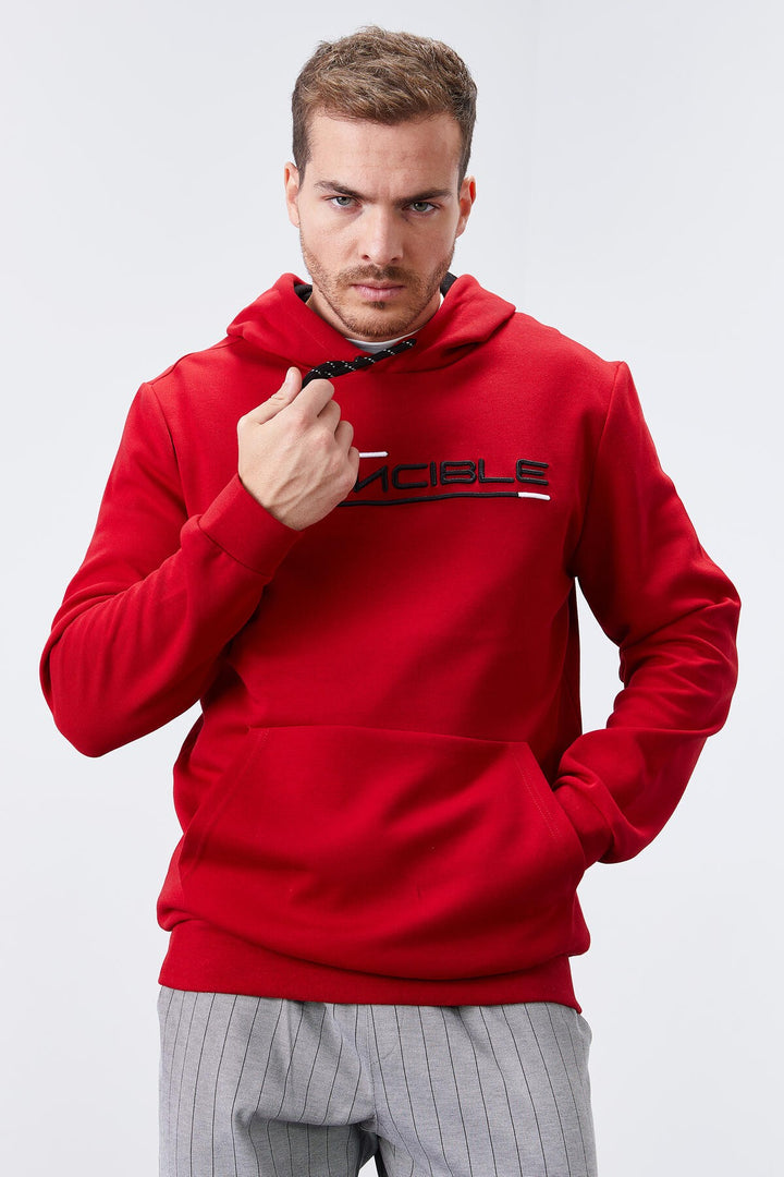 TMY Red Kangaroo Pocket Standard Fit Hooded Men's Sweatshirt - 87883 - Butte