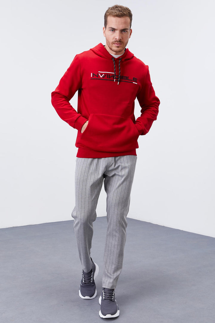 TMY Red Kangaroo Pocket Standard Fit Hooded Men's Sweatshirt - 87883 - Butte
