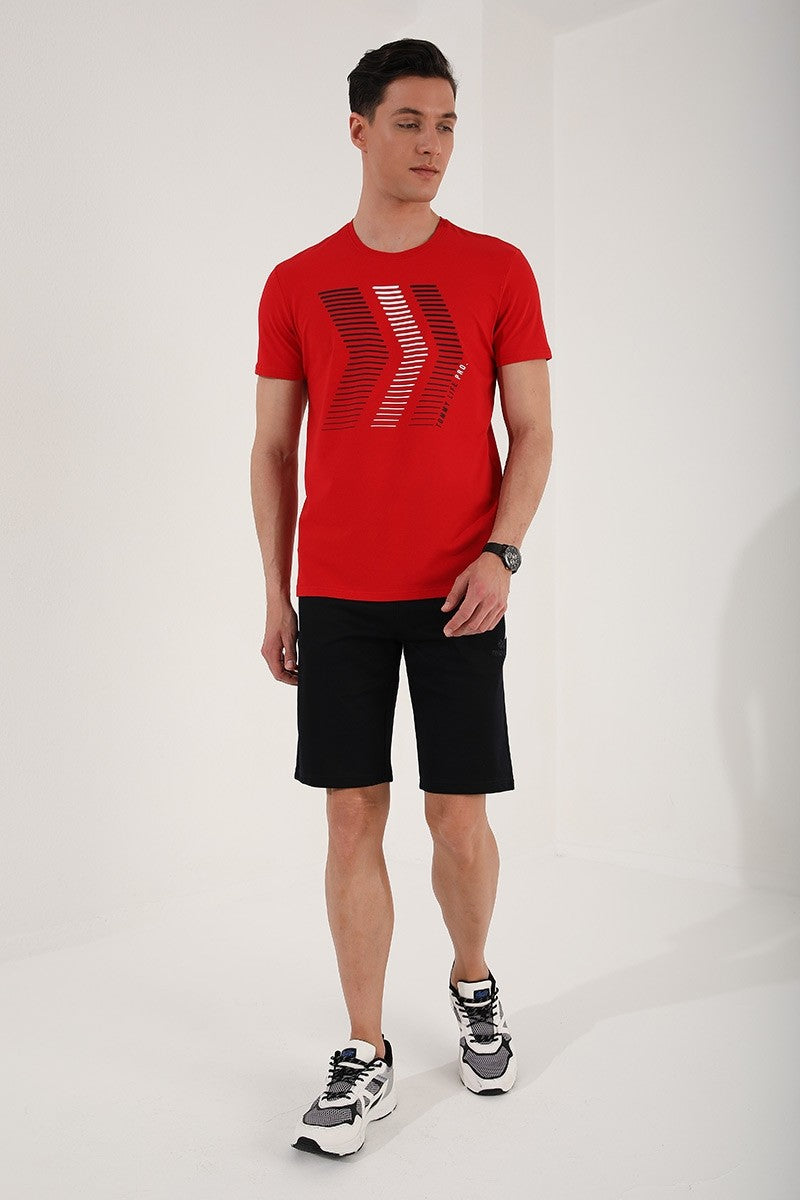 TMY Red Mixed Letter Number Printed Comfort Fit O Neck Men's T-Shirt - 87960 - Cape Girardeau