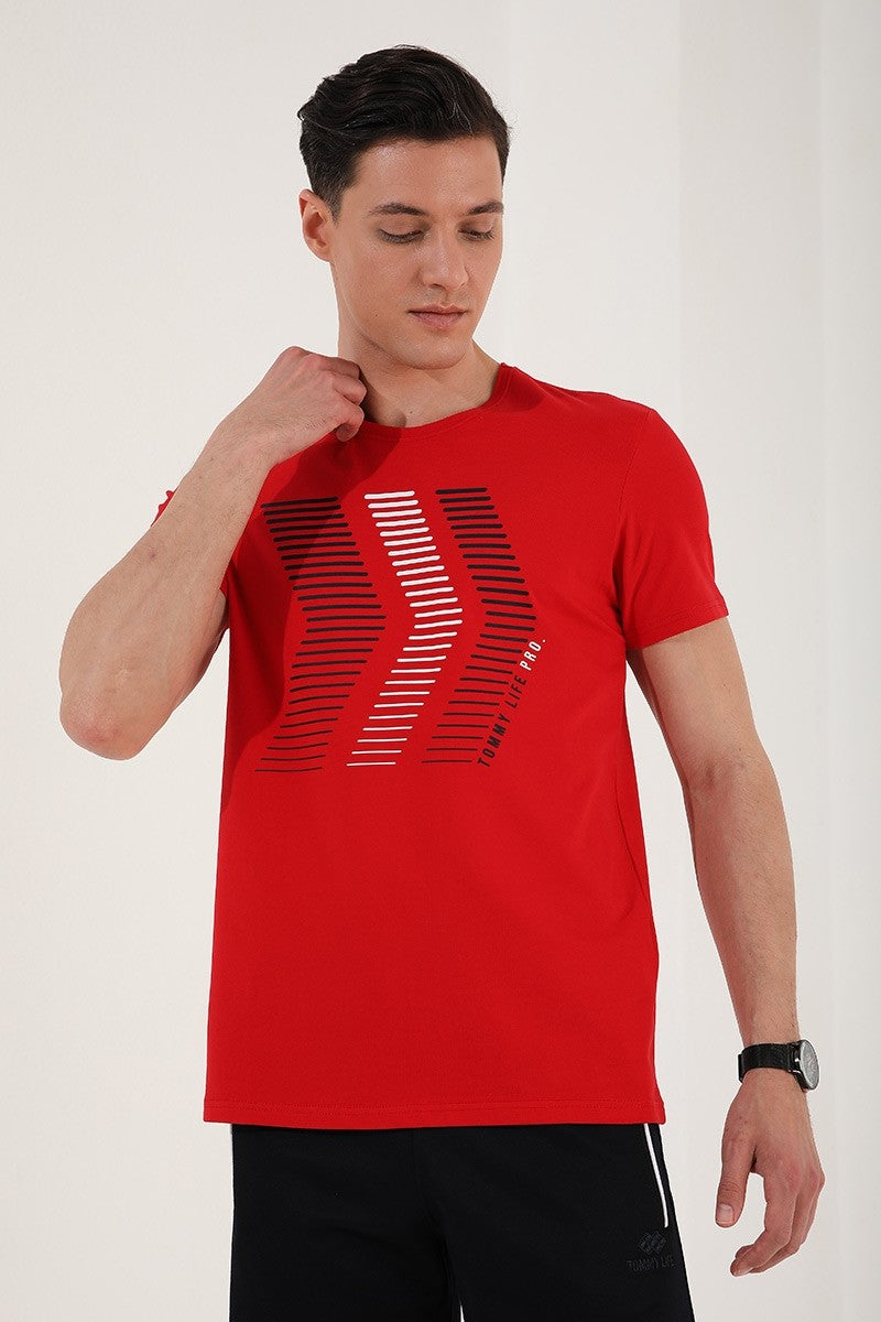 TMY Red Mixed Letter Number Printed Comfort Fit O Neck Men's T-Shirt - 87960 - Cape Girardeau