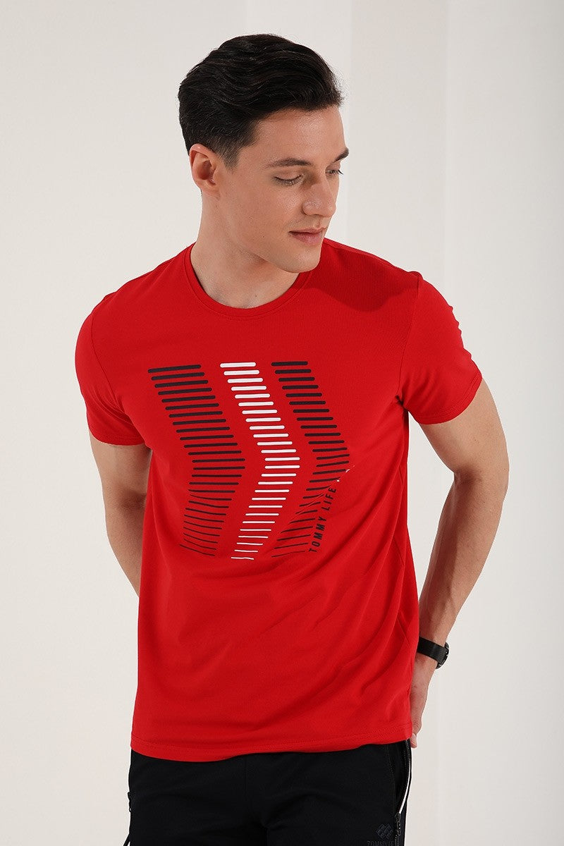 TMY Red Mixed Letter Number Printed Comfort Fit O Neck Men's T-Shirt - 87960 - Cape Girardeau